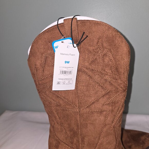 Time and Tru Women's Faux Suede Embroidered Western Boots Cognac, Sz 9 wide, NIB - Picture 3 of 8